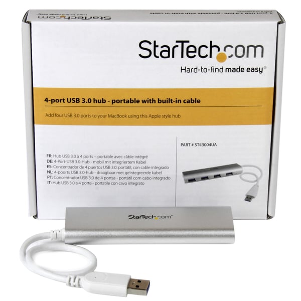 StarTech.com Bärbar USB 3.0-hubb med 4 portar och inbyggd kabel - 5Gbps
