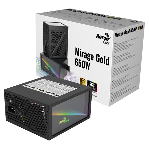 Aerocool MIRAGEGOLD650 virtalähdeyksikkö 650 W 20+4 pin ATX ATX Musta