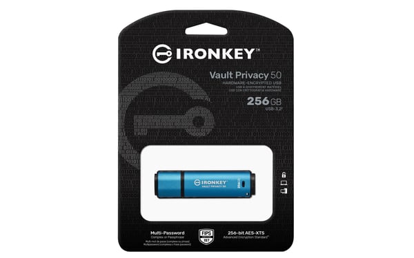 Kingston Technology IronKey Vault Privacy 50 USB-sticka 256 GB USB Type-A 3.2 Gen 1 (3.1 Gen 1) Svart, Blå