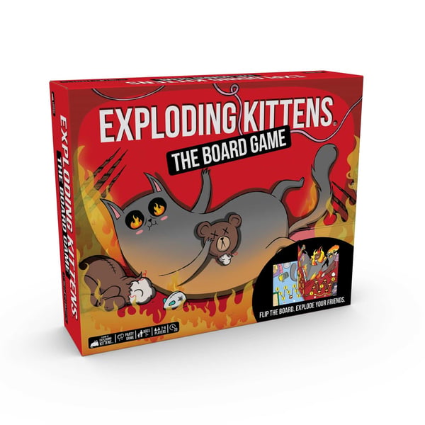 Asmodee Exploding Kittens The Board Game One of the best-selling card games of all time is now a board game. But you've never seen a board game like this before. - Flip the 3d game board to sabotage the other players! - Set traps, outsmart your opponents, and try not to explode. - Every space changes as you play! - Play cards, jump ahead, be the first to cross the finish line Korttipeli