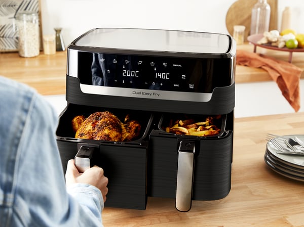 Tefal Dual Easy Fry & Grill EY9018 Kaksois 8,3 L Erillinen Kuumakiertoilmakypsennin Musta