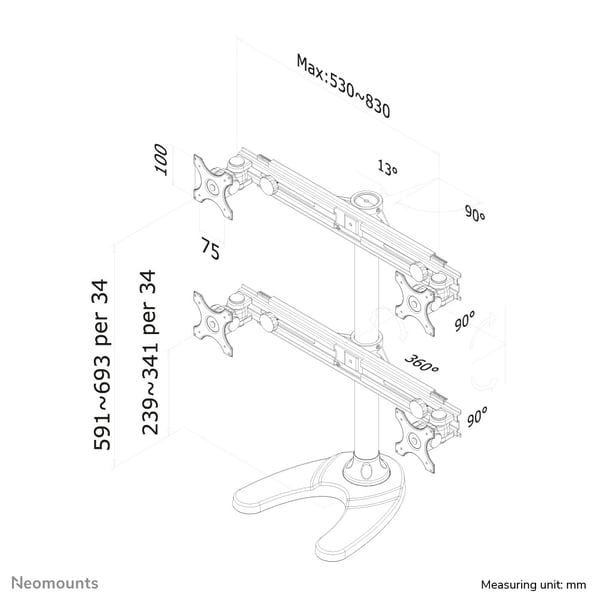 Neomounts FPMA-D700DD4 fäste och ställ till bildskärm 76,2 cm (30") Bord Svart