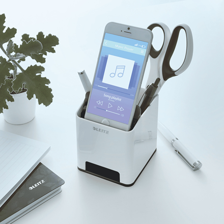 Leitz WOW Pennkopp med Ljudförstärkande Mobilhållare