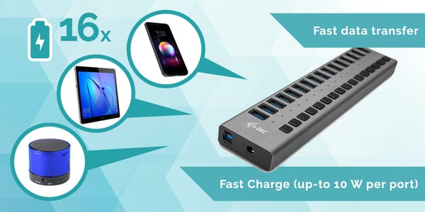i-tec U3CHARGEHUB16 mobilladdare Universal Grå AC inomhus