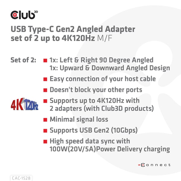 CLUB3D CAC-1528 kabelomvandlare (hane/hona) USB C Svart