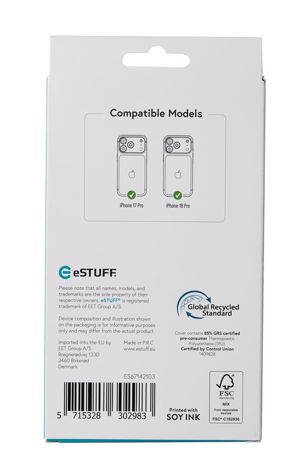 eSTUFF INFINITE (GRS) OSLO iPhone 18 Pro/17 Pro Clear Magnetic Cover mobiltelefon etui Transparent