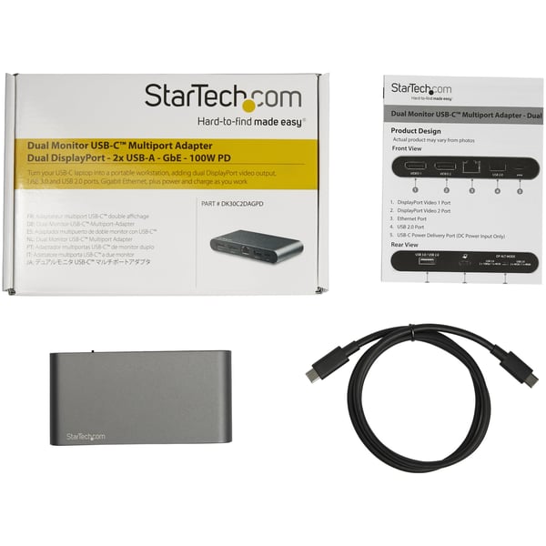 StarTech.com USB C Dock, 4K Dual Monitor DisplayPort, Mini Laptop Docking Station, 100W Power Delivery