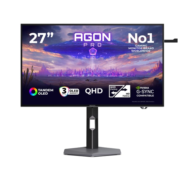 AOC AGON PRO AGP277QKDC platta pc-skärmar 67,3 cm (26.5") 2560 x 1440 pixlar Quad HD OLED Grå
