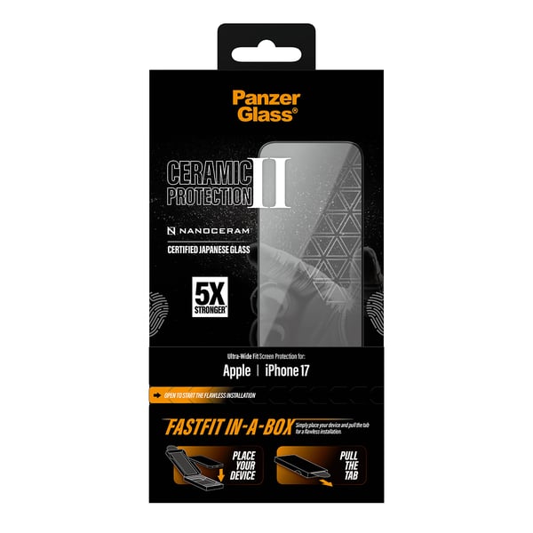 PanzerGlass ® Ceramic Screen Protector iPhone 17 | Ultra-Wide Fit w. Fastfit in-a-box Genomskinligt skärmskydd 1 styck