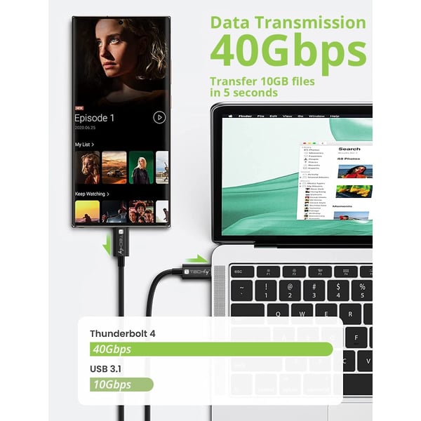Techly ICOC MUSB40-CMCM08 USB-kabel USB4 Gen 3x2 0,8 m USB C 40 Gbit/sek. 100 W Sort