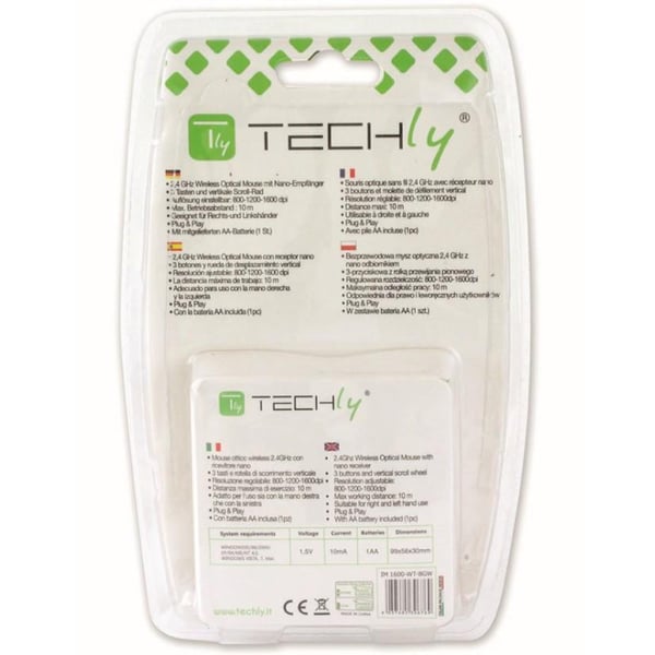 Techly IM 1600-WT-BGW hiiri Office Molempikätinen Langaton RF Optinen 1600 DPI