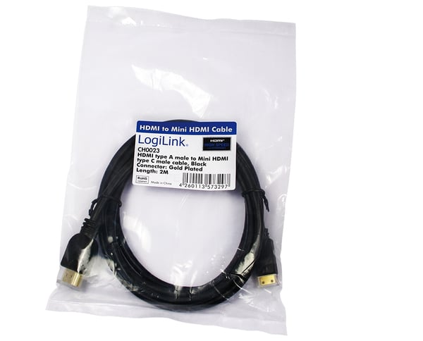 LogiLink CH0023 HDMI-kabel 2 m HDMI Type A (Standard) HDMI Type C (Mini) Sort
