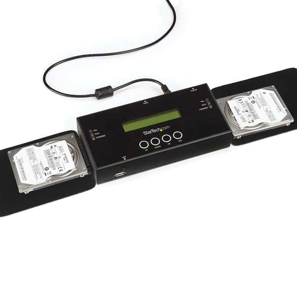 StarTech.com 1:1 fristående hårddisk-duplikator och -raderare, SAS- och SATA HDD/SSD-klonerare/-kopierare, hårddiskduplikator och -raderare, LCD-bildskärm, TAA-kompatibel