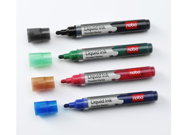 Nobo whiteboard marker rund spids 3 mm hurtigtørrende blæk, pakke/4 stk.