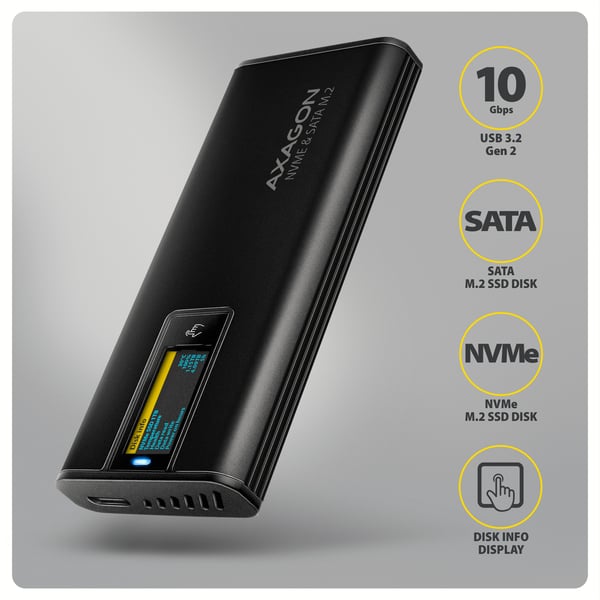 Axagon EEM2-SD2B tallennusaseman kotelo SSD-kotelo Musta M.2