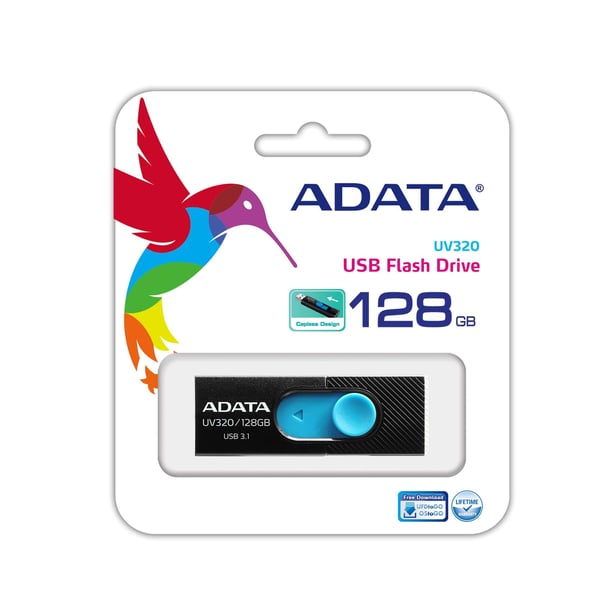 ADATA UV320 USB-muisti 128 GB USB A-tyyppi 3.2 Gen 1 (3.1 Gen 1) Musta, Sininen