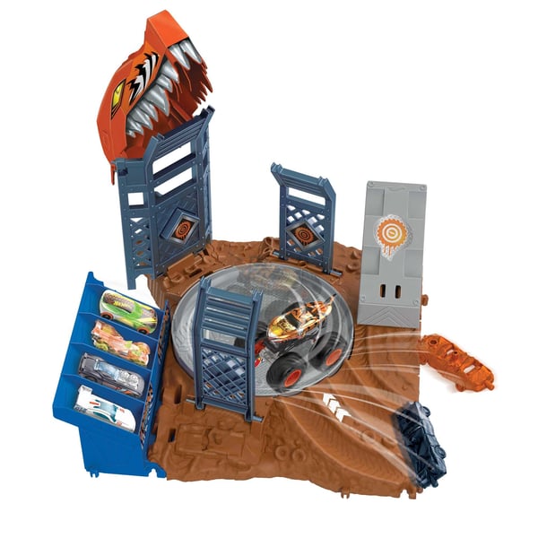 Hot Wheels Monster Trucks ARENA SMASHERS Tiger Shark Spin-Out Challenge