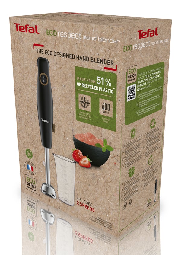Tefal Eco Respect HB46E8 0,8 L Upotettava sekoitin 600 W Musta