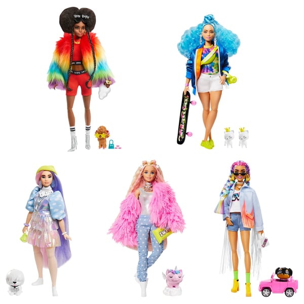 Barbie Extra Doll #1 in Rainbow Coat with Pet Poodle