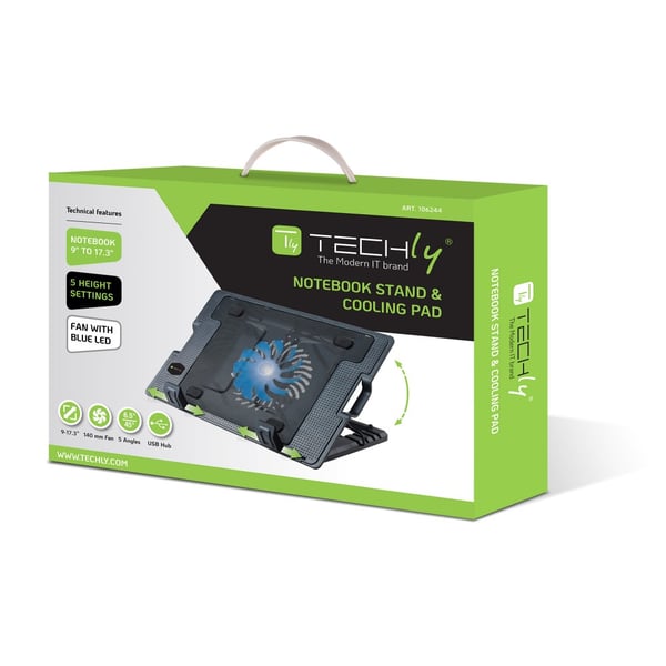 Techly ICOOL-CP12TY køling til laptop 43,9 cm (17.3") 1400 rpm Sort
