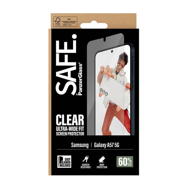 PanzerGlass SAFE. by ® Skærmbeskyttelse Samsung Galaxy A57 5G | Ultra-Wide Fit m. EasyAligner