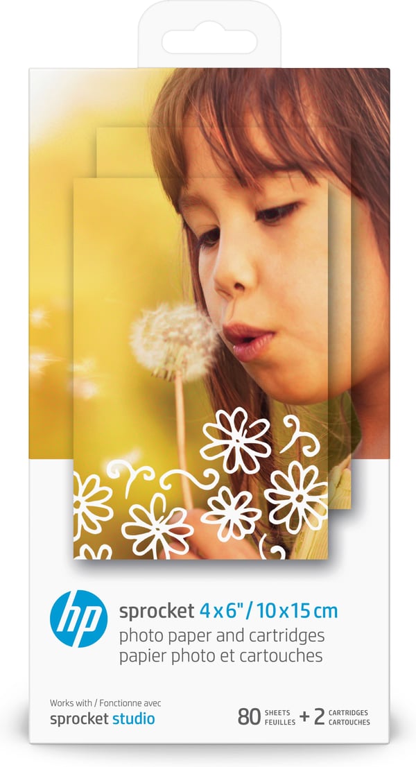 HP Sprocket 4 x 6" (10 x 15 cm) fotopapir og patroner-80 ark HP Sprocket 4 x 6" (10 x 15 cm) fotopapir og patroner-80 ark