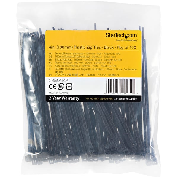 StarTech.com CBMZT4B nippuside Avattava johdinside Nailon, Muovi Musta 100 kpl