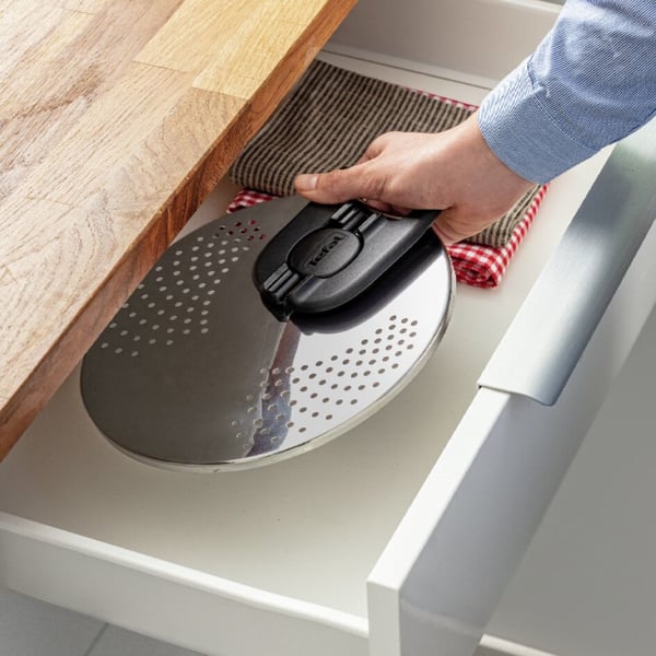 Tefal Ingenio L9829402 låg Rund Sort, Rustfrit stål
