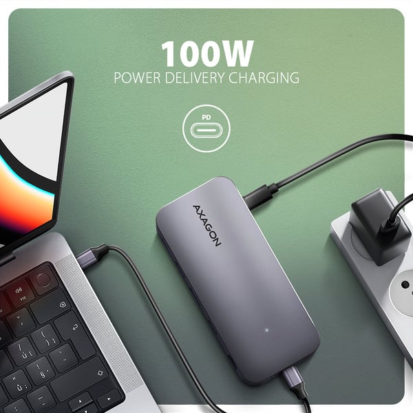 Axagon HMC-12GM2 kannettavien tietokoneiden telakka ja porttitoistin Langallinen USB 3.2 Gen 2 (3.1 Gen 2) Type-C Harmaa
