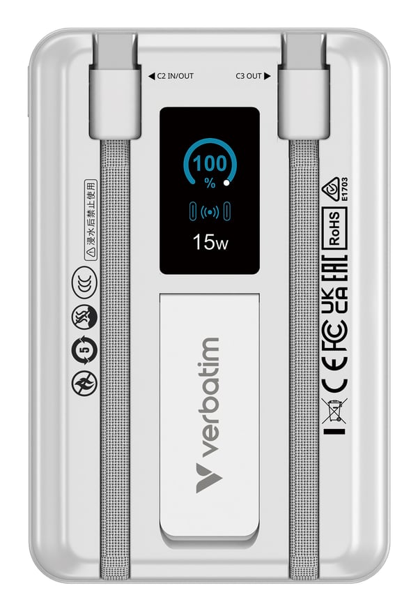 Verbatim 32273 akku- ja paristolaturi Litium polymeeri (LiPo) 10000 mAh Langaton lataaminen Hopea