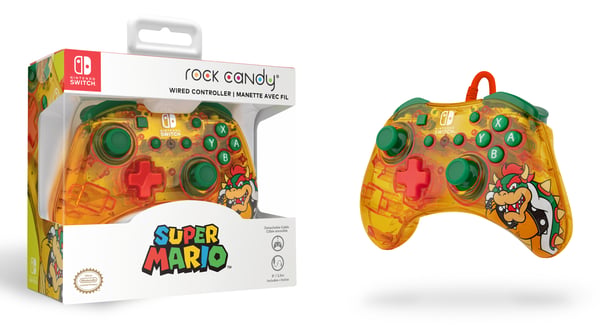 PDP Rock Candy: Lemon Bomb Bowser Grøn, Gennemsigtig, Gul USB Gamepad Analog/digital Nintendo Switch, Nintendo Switch Lite, Nintendo Switch OLED