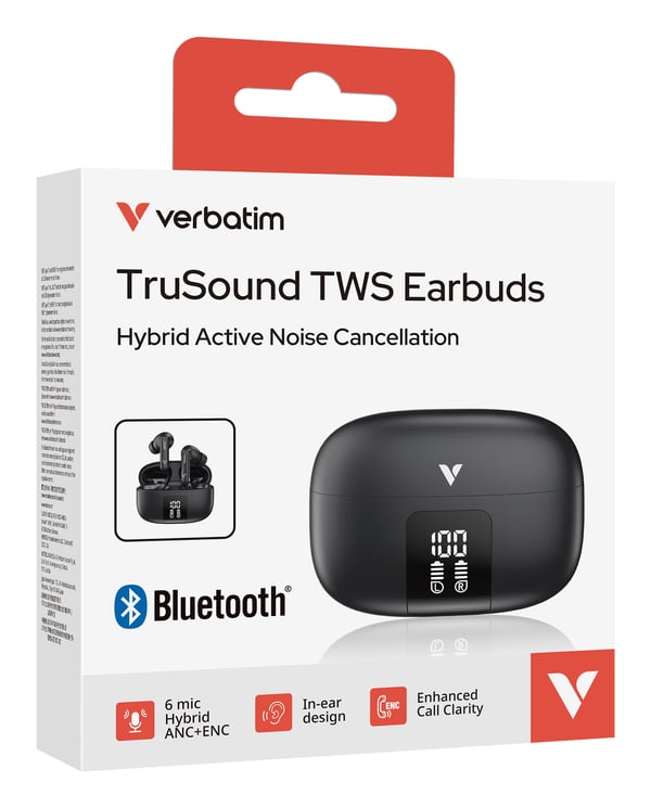 Verbatim TruSound Hybrid ANC & ENC Headset Trådløs I ørerne Opkald/musik Bluetooth Sort