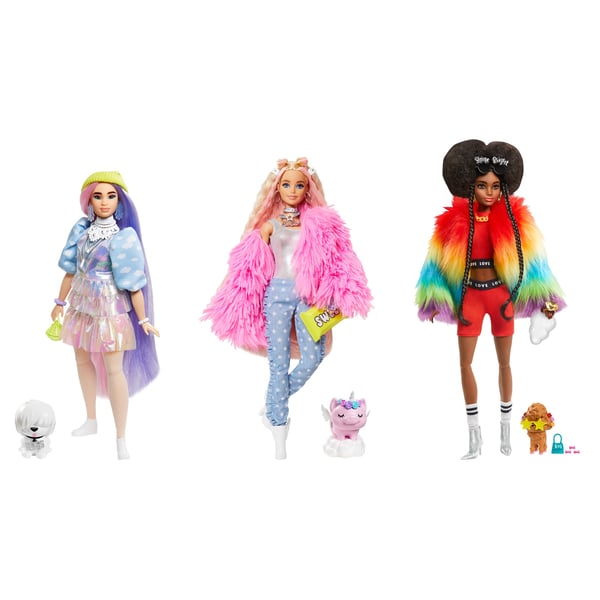 Barbie Extra Doll #1 in Rainbow Coat with Pet Poodle
