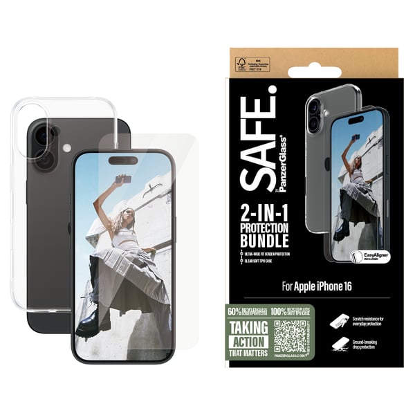 PanzerGlass SAFE. by ® 2-in-1 Protection Bundle iPhone 16 Genomskinligt skärmskydd Apple 1 styck
