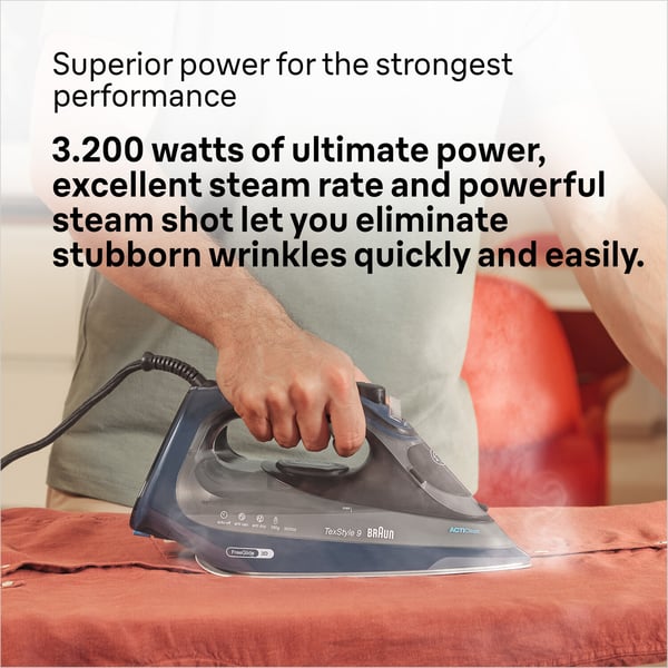 Braun TexStyle 9 0127409002 strygejern Dampstrygejern EloxalPlus soleplate 3200 W Mørkeblå