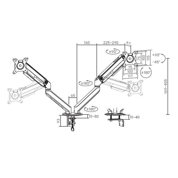 Ewent EW1491 monitorin kiinnike ja jalusta 86,4 cm (34") Vastaanotto Musta