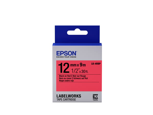 Epson etikettkassett pastell – LK-4RBP pastell svart/röd 12/9