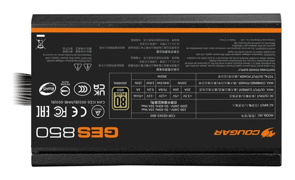 COUGAR GES 850 enhed til strømforsyning 850 W 20+4 pin ATX ATX Sort