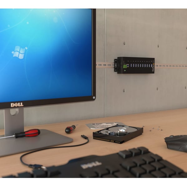 StarTech.com USB 3.0-hubb med 10 portar - 5Gbps - Industriell USB-A-hubb i metall med ESD- och överspänningsskydd - Monterbar på DIN-skena, vägg eller skrivbord - TAA-kompatibel USB-expansionshubb