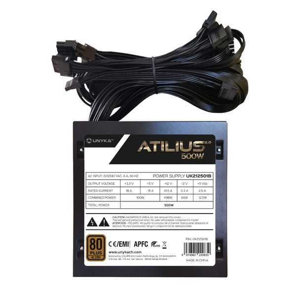 UNYKAch ATX Atilius 2.0 Black 500W 80+ Bronze strömförsörjningsenheter 20+4 pin ATX Svart