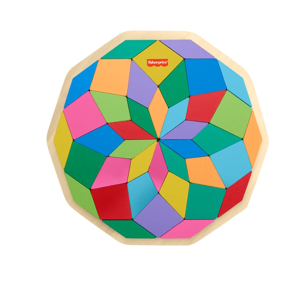 Fisher-Price Fisher-Pricen puinen palapeli, jossa geometrinen mandalakuvio, taaperoille ja lapsille, 40 puista palaa