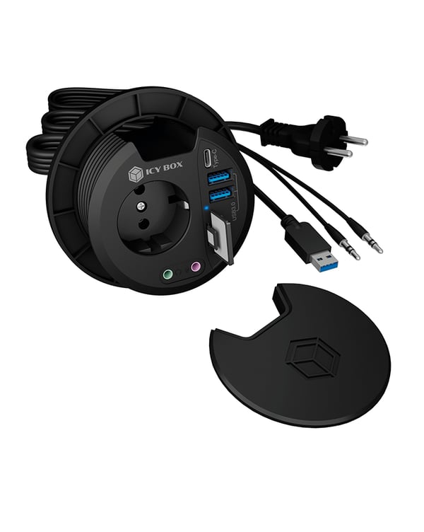 ICY BOX IB-HUB1430-CR stikkontakt Sort