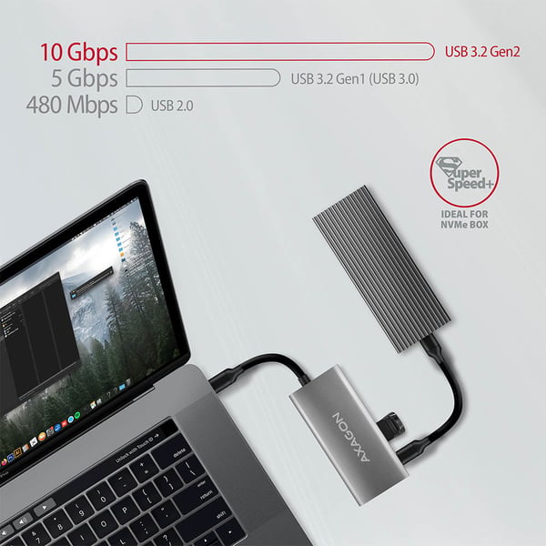 Axagon HMC-4G2 gränssnittshubbar USB 3.2 Gen 2 (3.1 Gen 2) Type-C 10000 Mbit/s Grå