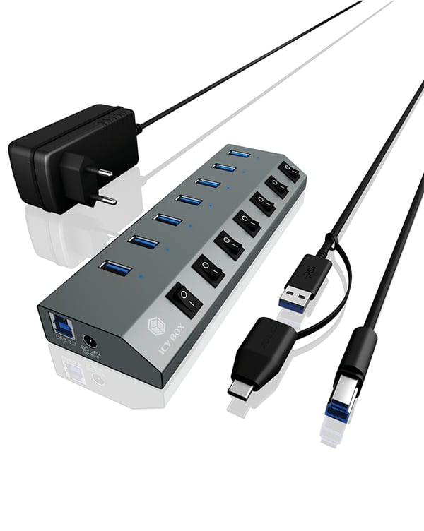 ICY BOX IB-HUB1701-C3 USB 3.2 Gen 1 (3.1 Gen 1) Type-B 5000 Mbit/s Antracit