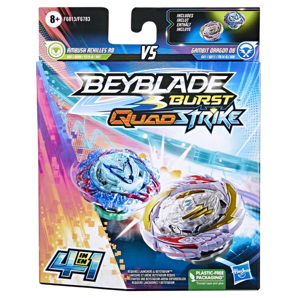 Beyblade Burst QuadDrive Ambush Achilles A8 VS Gambit Dragon D8 Kæmpende spinnende top