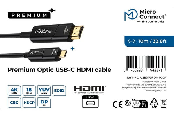 Microconnect USB3.1CHDMI10OP videokabeladapter 10 m USB Type-C HDMI Svart