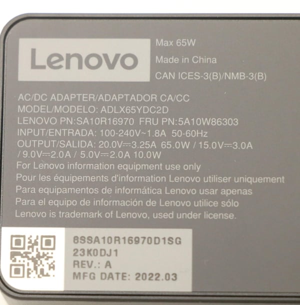 Lenovo 5A10W86303 eladaptrar inomhus 65 W Svart