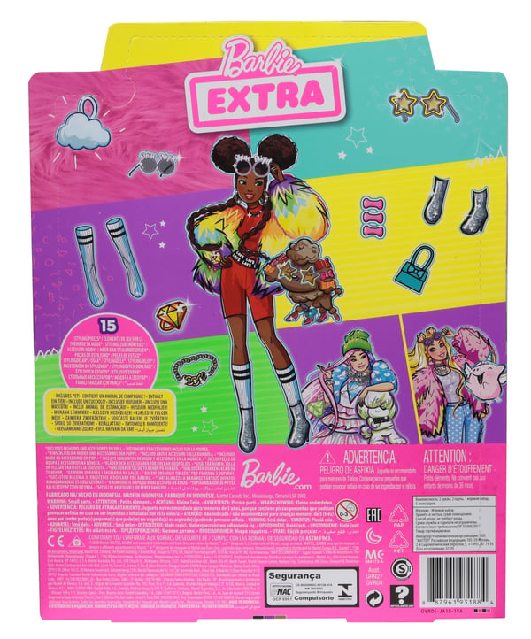Barbie Extra Doll #1 in Rainbow Coat with Pet Poodle