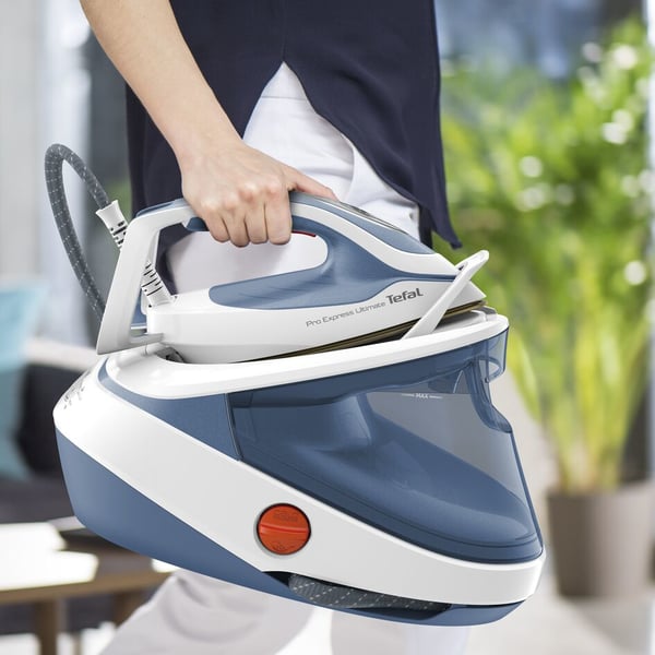 Tefal Pro Express Ultimate II GV9710 1,2 l Durilium Airglide Autoclean Ultra Thin soleplate Blå, Vit