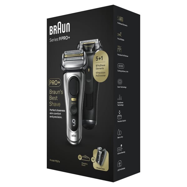 Braun Series 9 9527s Teräverkollinen parranajokone Trimmeri Musta, Hopea